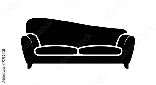 Minimalist Black Sofa Icon with White Outline on White Background