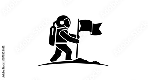 Silhouette of Astronaut Planting Flag on Surface