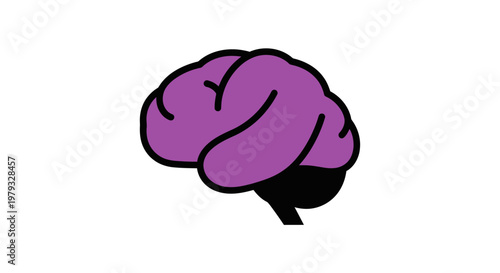 Stylized Illustration of a Brain in Purple and Black Outline on White Background