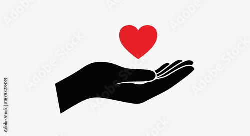 Symbolic representation of care, compassion, and giving featuring a heart above a hand