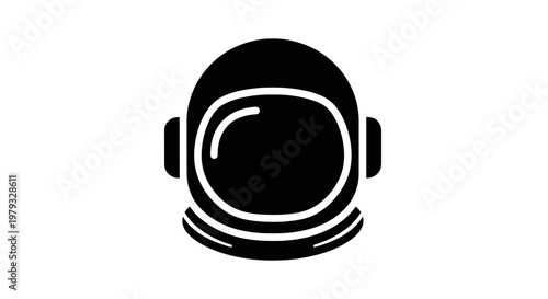 Minimalist Black Astronaut Helmet Icon on White