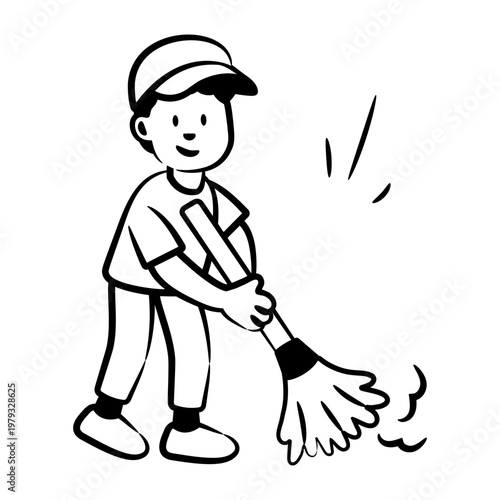 Hand drawn style icon depicting a cleaning volunteer