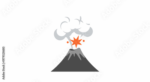 Volcanic eruption graphic illustration of a mountain erupting, minimalist design on white background