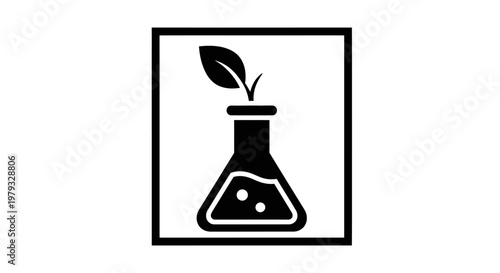 Black Laboratory Flask Icon with Growing Leaf Symbol