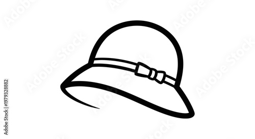 Elegant cloche hat illustration simple black lines isolated white background