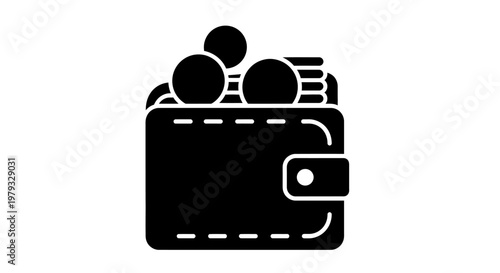 Black Icon of Wallet Filled with Coins and Bills