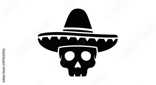 Black Skull Wearing Traditional Mexican Sombrero Hat Icon