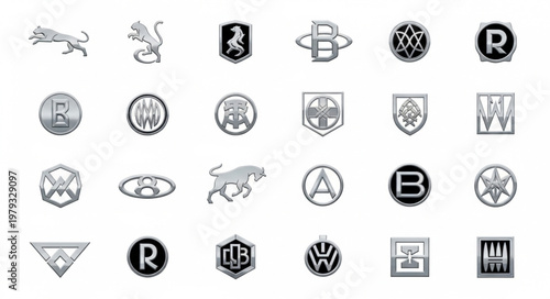 Collection of Vintage Automobile Logos and Emblems.