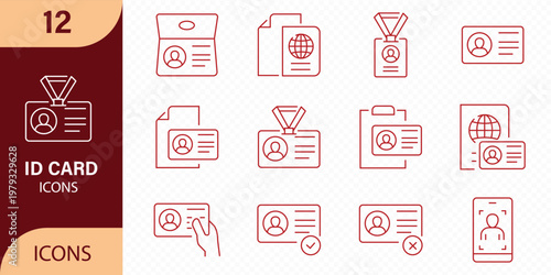 ID card related vector linear icons set. Contains such icons as verification  identity  document  ID card  passport  scan and more.