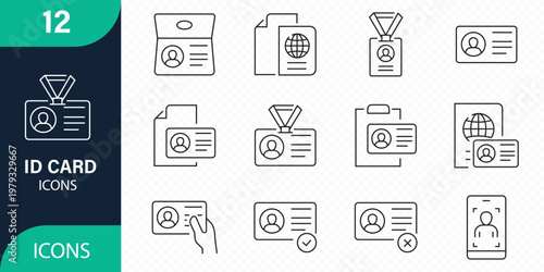 ID card related vector linear icons set. Contains such icons as verification  identity  document  ID card  passport  scan and more.
