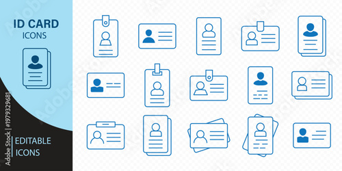 ID Card minimal thin line icons. Related passport  identification  authentication  immigration . Editable stroke. Vector illustration
