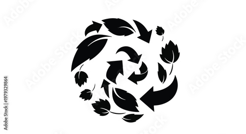 Circular arrows and leaves symbolizing eco-friendly recycling and sustainability