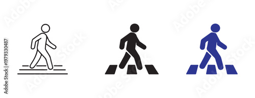 Pedestrian Crosswalk Walking Person Vector Icons