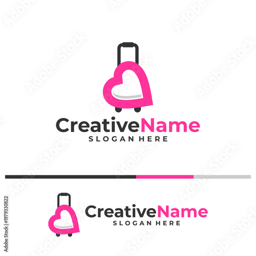 Suitcase with love logo design vector template, Travel agency logo concept.