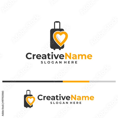 Suitcase with love logo design vector template, Travel agency logo concept.