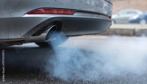 Smoke emission from car tailpipe exhaust close up