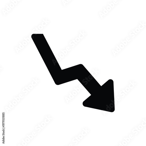 Black Downward Arrow Sign Symbol.