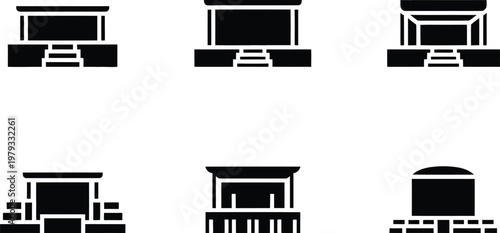 Stage Platform Icons Set Silhouette Isolated White Background Keywords: stage, platform, icon, set