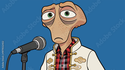 Cartoon Alien Performing Stand-up Comedy