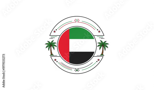 UAE National Identity Badge with Flag and Palm Elements Circular Emblem Vector Illustration on White Background