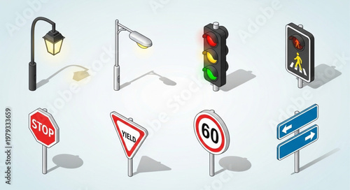 Collection of Isometric Traffic and Street Signs.