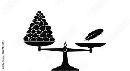 Symbolic balance scale demonstrating the vast difference in weight between heavy stones and a light feather.