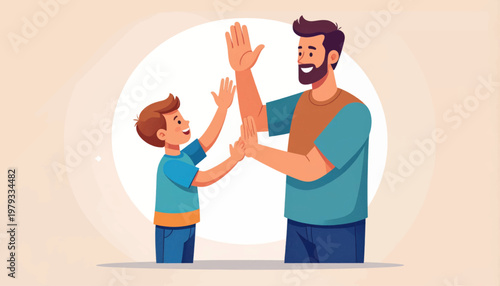 Father and Son High Five Gesture Illustration.