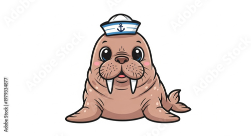 Cartoon walrus in hat.