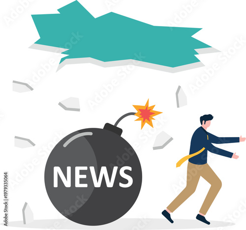 Professional running from a news bomb with cracked floor