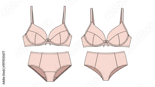 Vector CAD design of women's lingerie set including bras and panties