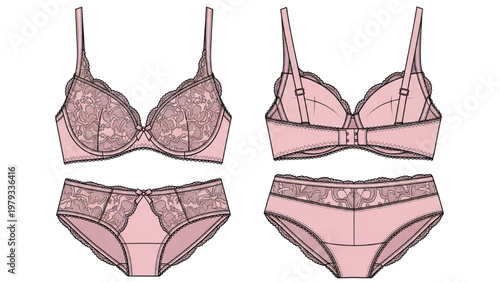 Vector CAD illustration of lingerie sets including bra and panties