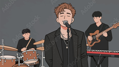 Musical band performing on stage illustration