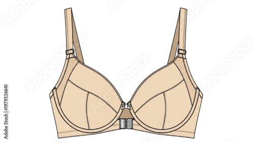 Vector CAD design of a beige push-up bra with straps