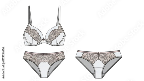Vector CAD lingerie set illustration includes bra and panties