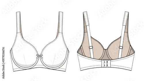 Vector CAD design of lingerie featuring a bra with detailed engineering