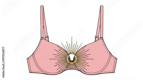 Vector CAD design of a pink bra with gold accents