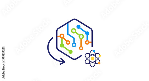 Abstract Hexagonal Circuit Board with Atom Symbol.