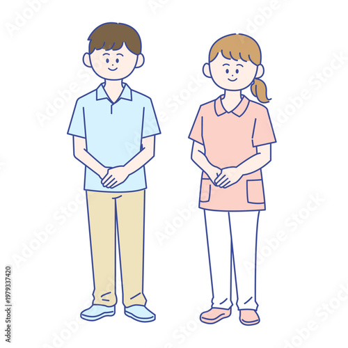 男女の介護スタッフ全身