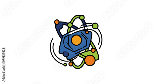 Abstract representation of atomic structure and scientific concept.