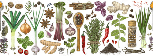 Herbs and spices hand drawn collection