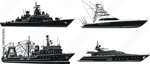 Global landmark silhouettes set including Vatican City Mexico City Barcelona skyline Asian temples and diverse maritime ships black vector illustration collection