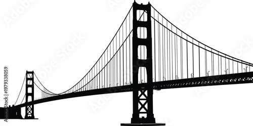 Golden Gate Bridge San Francisco California Landmark Silhouette Vector Illustration Isolated on White Background for USA Travel Tourism and Engineering Design