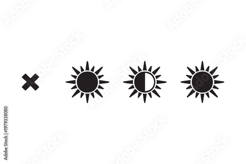 Brightness control UI icons with sun symbol for exposure and light adjustment