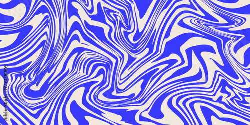 Blue wavy lines abstract background. Trendy psychedelic retro style backdrop. Waves, swirl and twirl pattern. Twisted distorted vector texture. Y2k aesthetic design