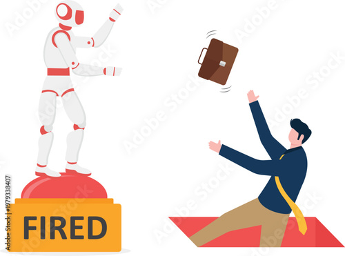 Robot standing on a fired button while professional falls