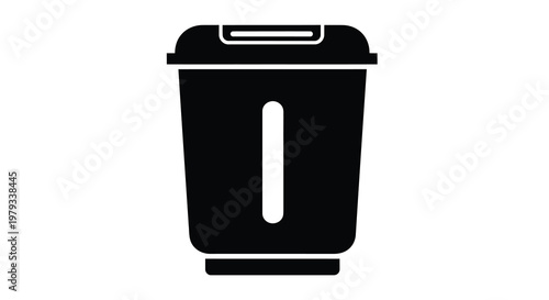 A simple black silhouette of a modern trash can with a lid and handle high quality