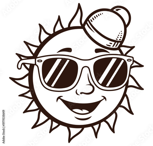 cartoon sun wearing sunglasses and a hat smiling