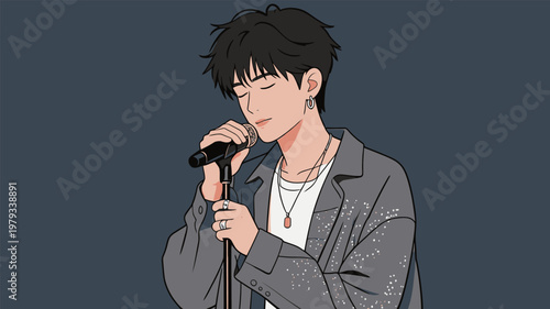 Illustrated Male Singer with Microphone