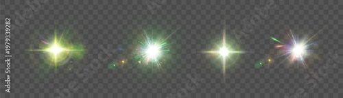 Glowing star sparkle light effect isolated on transparent background. Vector shining flare highlight for festive design, luxury branding, beauty visuals and magic overlays.