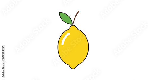 A vibrant yellow lemon with a green leaf on a white background, representing freshness and citrus